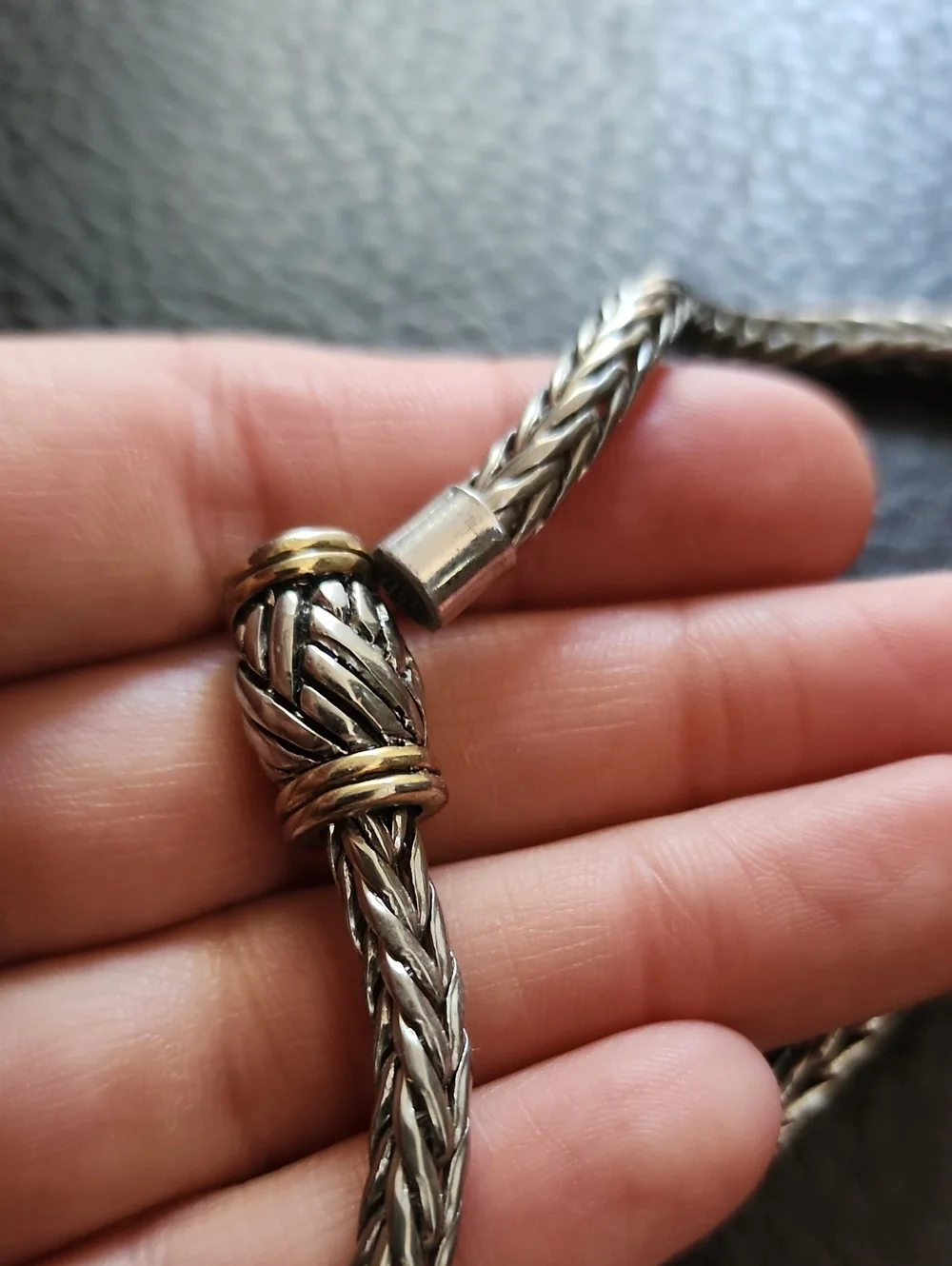 Braided Silver-Tone Rope Necklace with Magnetic Clasp